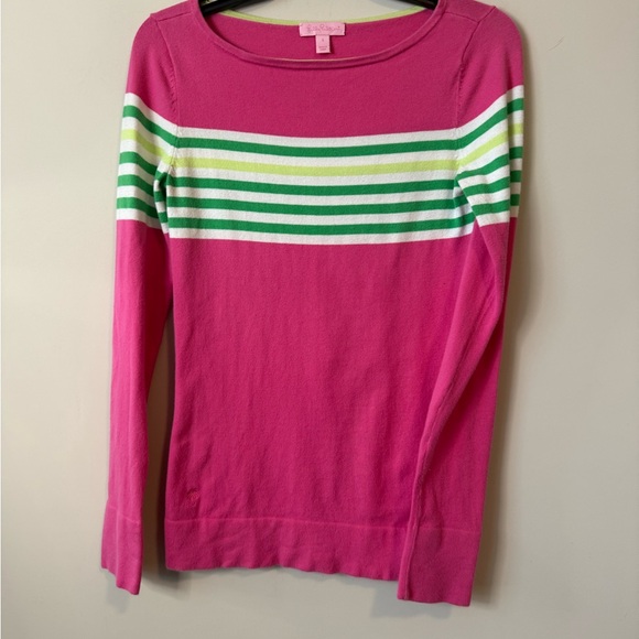 Lilly Pulitzer Vibrant scoop neck Pink Sweater with Stripes size small - Picture 3 of 8